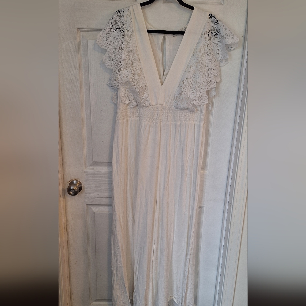 Rusttydustty White Lace Flutter Sleeve Jumpsuit 2XL Boho Cottagecore Bridal